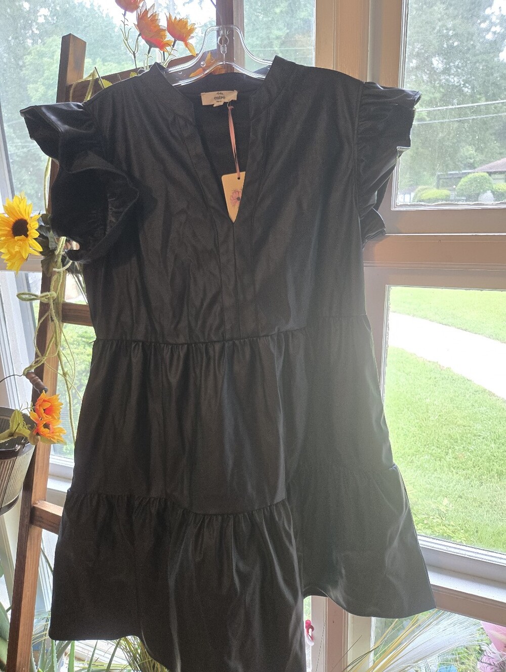 Black Tiered Ruffle Sleeve Mini Dress